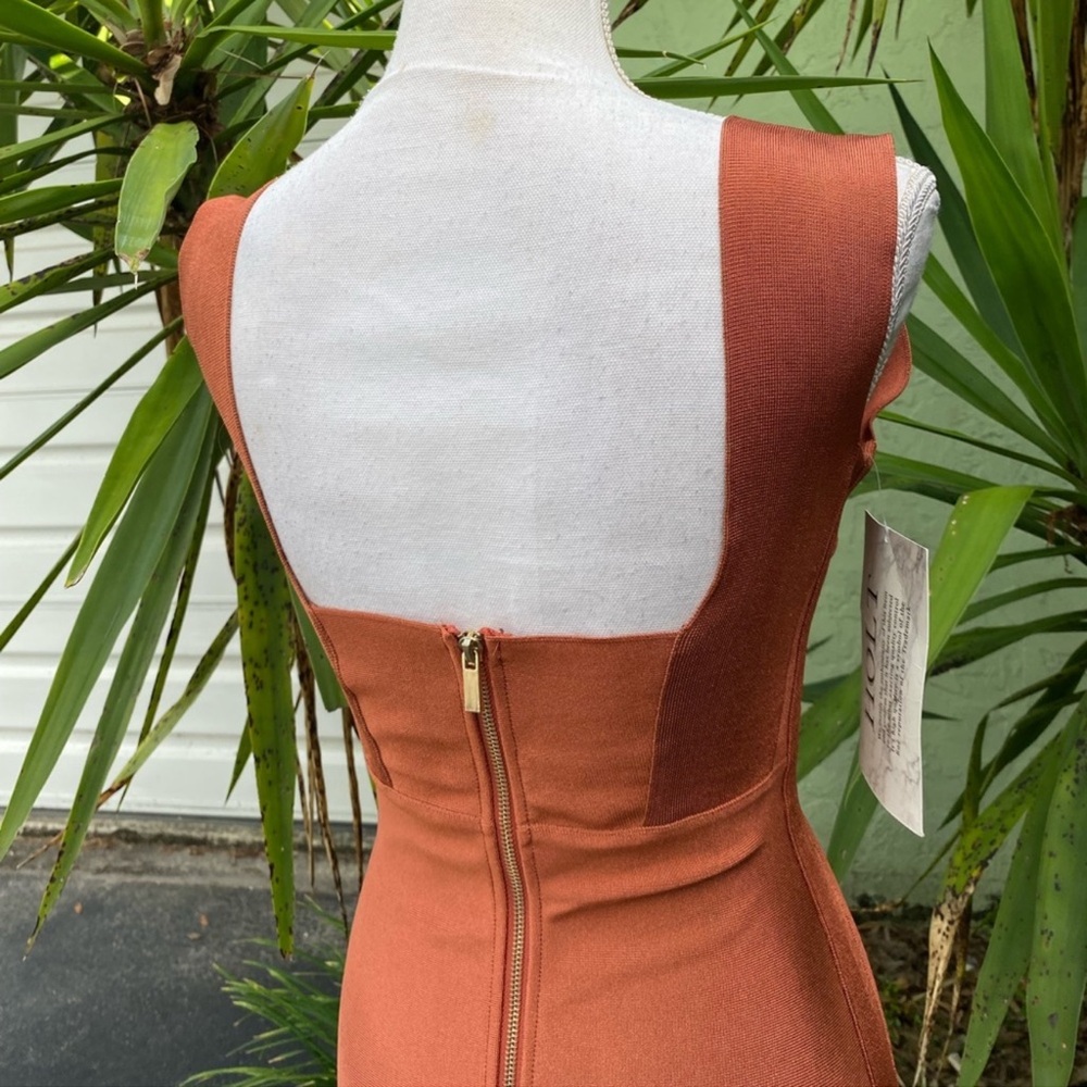 Rusty Burnt Orange Cut Out Bondage Dress - Picture 13 of 13